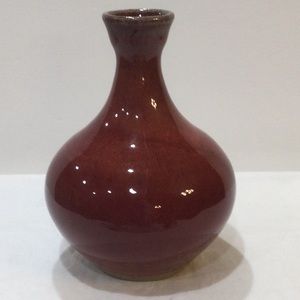Jugtown Ware red slip neck vase, signed VO